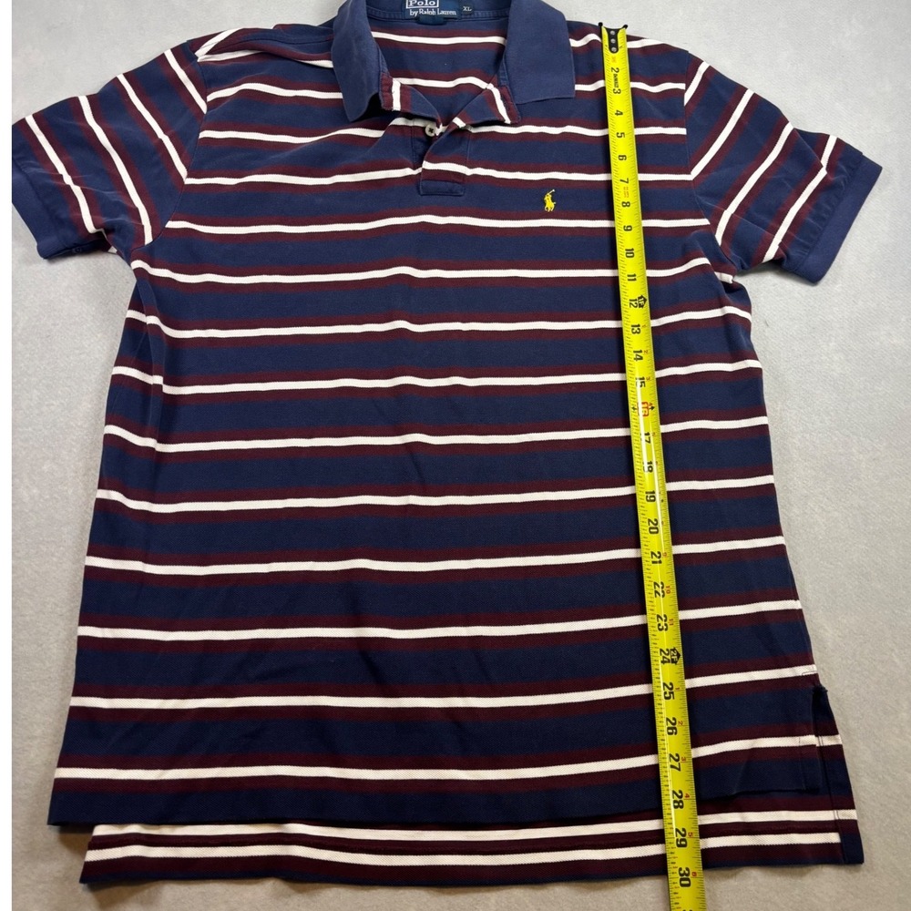 Polo Ralph Lauren Mens XL Striped Short Sleeve Polo Shirt Navy Burgundy Yellow - Picture 2 of 5